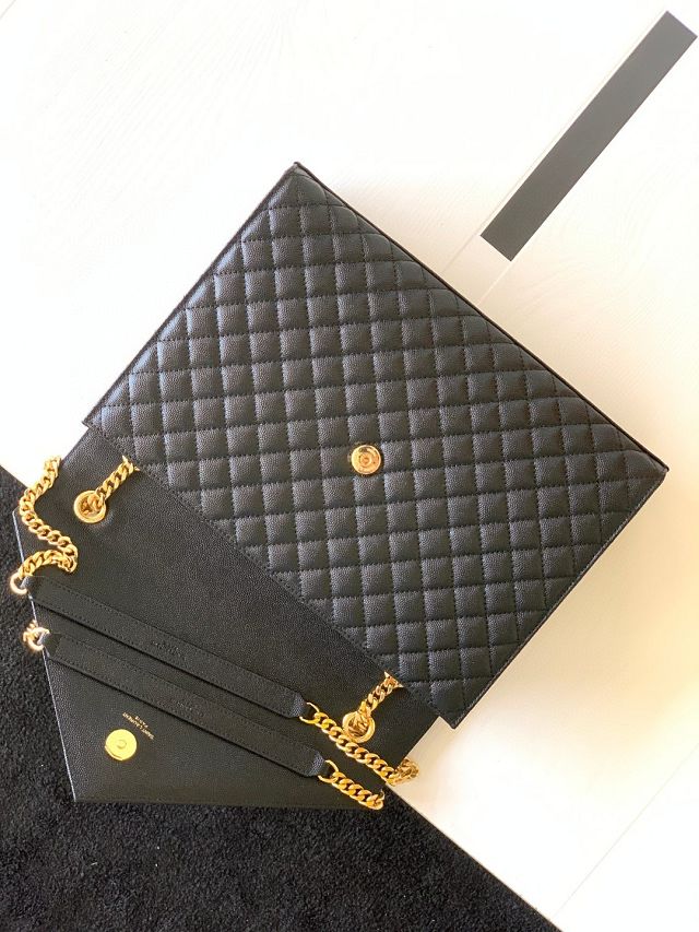 YSL original grained calfskin large envelope chain bag 487198 black