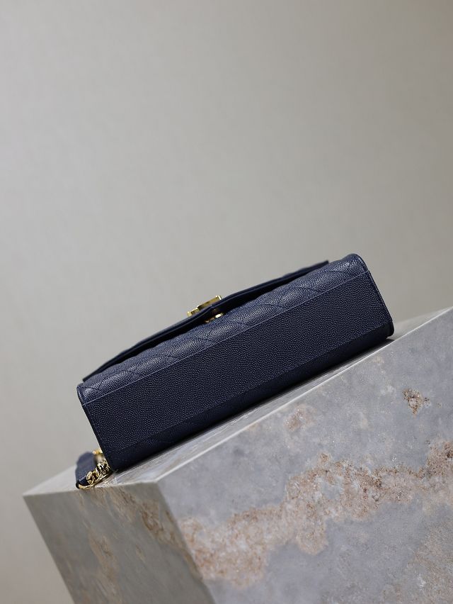 YSL original grained calfskin medium envelope chain bag 487206 navy blue