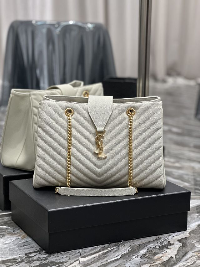 YSL original grained calfskin shopping bag 668900 white