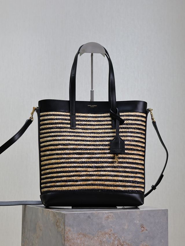 YSL original raffia medium shopping tote bag 600306 black&beige