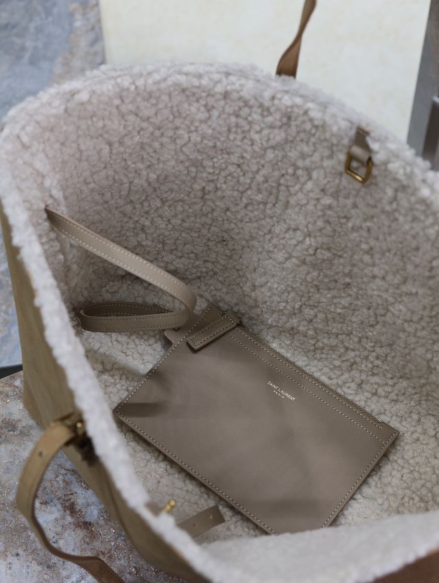 YSL original suede&shearling shopping tote bag 394195 apricot