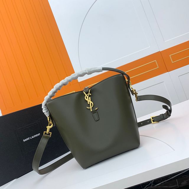 YSL original calfskin small le 37 bucket bag 749036 blackish green