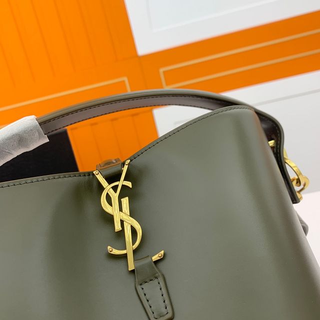 YSL original calfskin small le 37 bucket bag 749036 blackish green