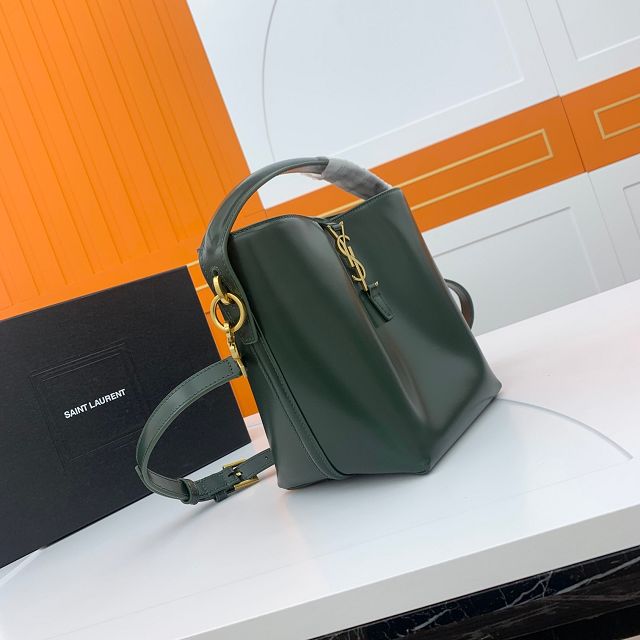 YSL original calfskin small le 37 bucket bag 749036 dark green