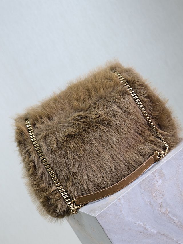 YSL original rabbit hair large niki bag 498830 brown