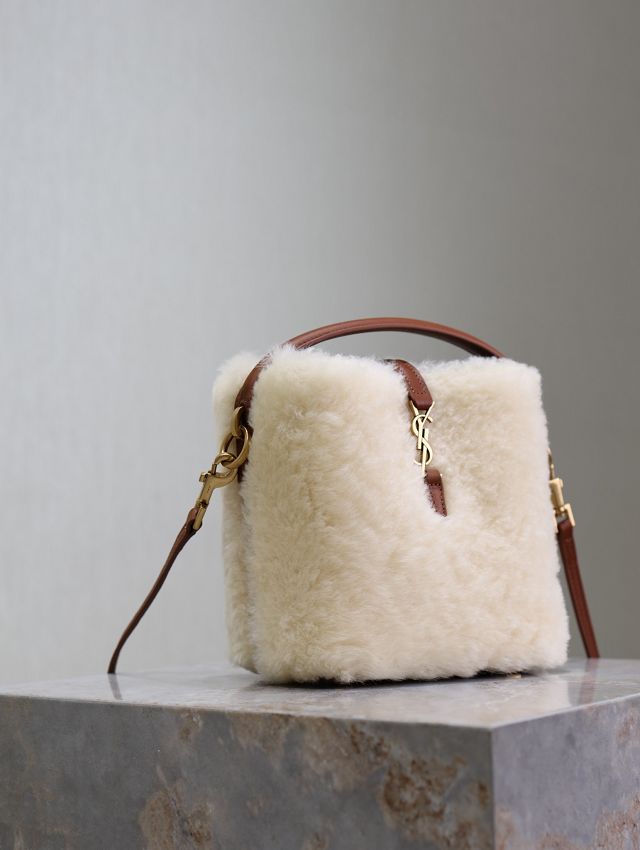 YSL original shearling mini le 37 bucket bag 765870 white