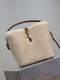 YSL original shearling small le 37 bucket bag 749036 white