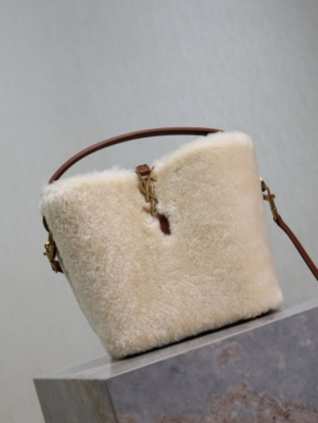 YSL original shearling small le 37 bucket bag 749036 white