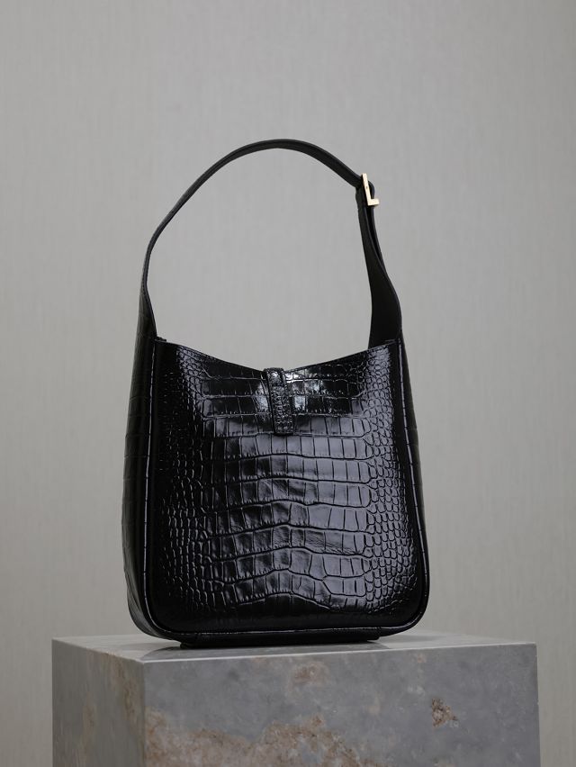 YSL original crocodile calfskin le 5A7 small tote bag 713938 black