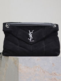 YSL original suede calfskin puffer medium bag 577475 black