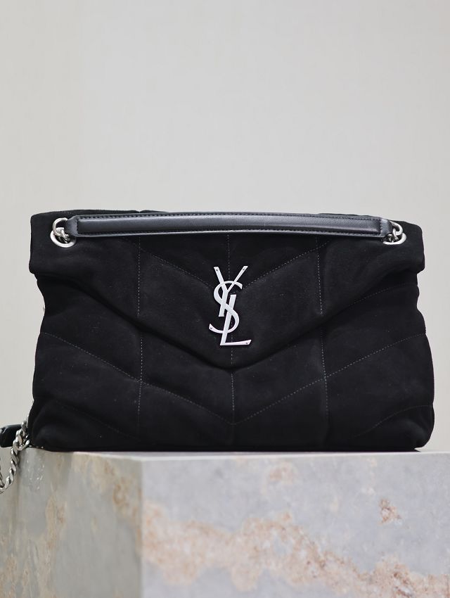 YSL original suede calfskin puffer medium bag 577475 black