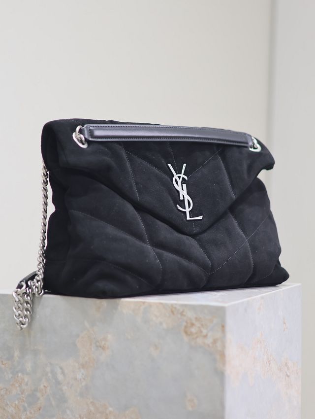 YSL original suede calfskin puffer medium bag 577475 black