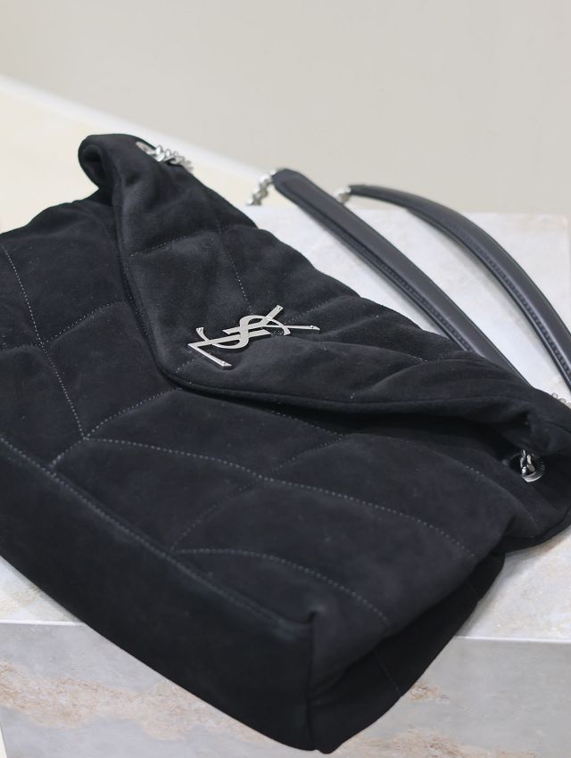 YSL original suede calfskin puffer medium bag 577475 black