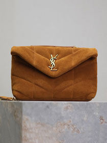 YSL original suede calfskin puffer mini bag 759337 brown