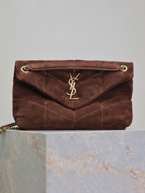 YSL original suede calfskin puffer small bag 577476 dark coffee