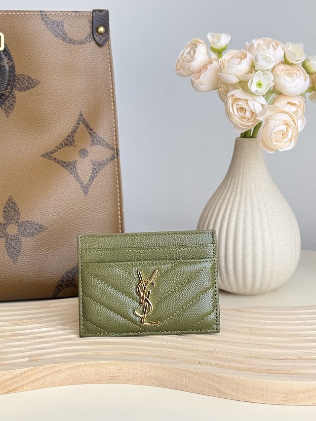 YSL original grained calfskin card holder 423291