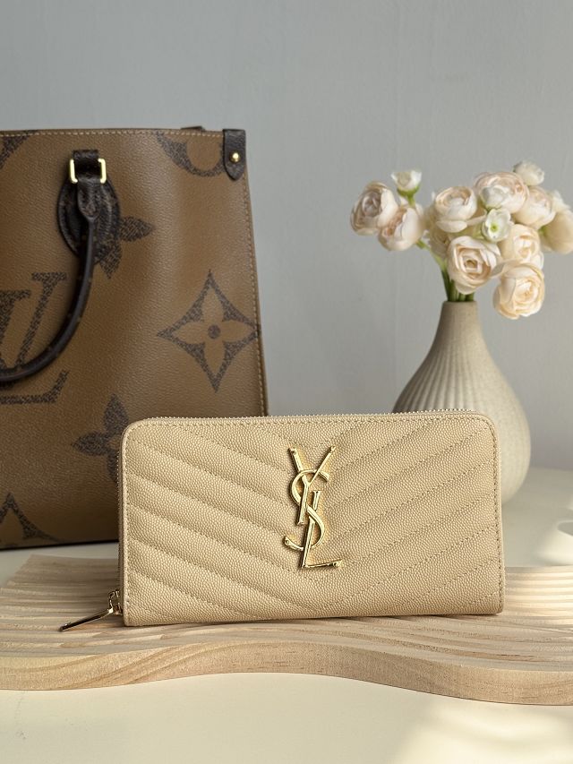 YSL original grained calfskin zipper wallet 358094