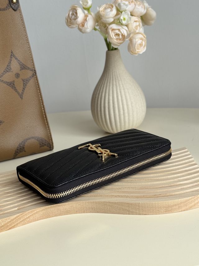 YSL original grained calfskin zipper wallet 358094