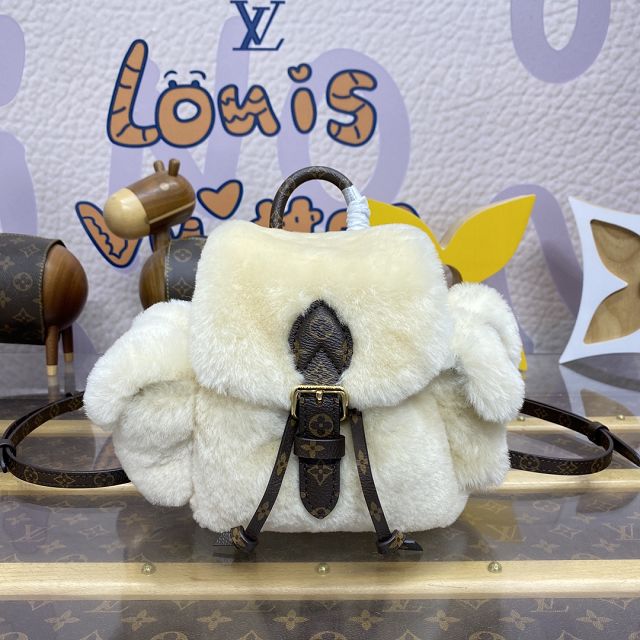 Louis vuitton original shearling nano teddy backpack M11919 white