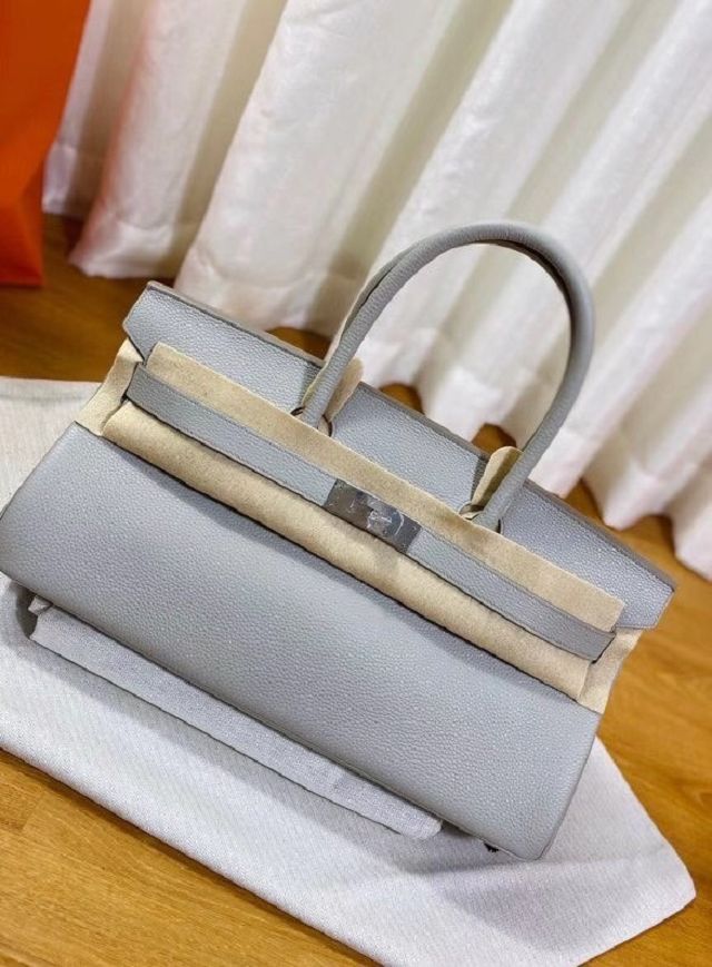 Hermes handmade original calfskin birkin 42 shoulder bag BK0058 grey pearl 