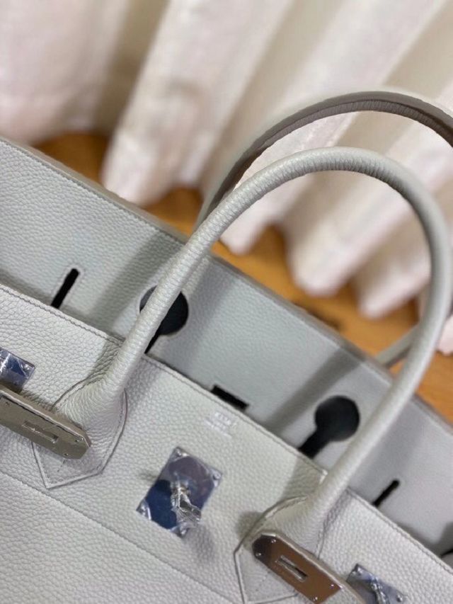 Hermes handmade original calfskin birkin 42 shoulder bag BK0058 grey pearl 