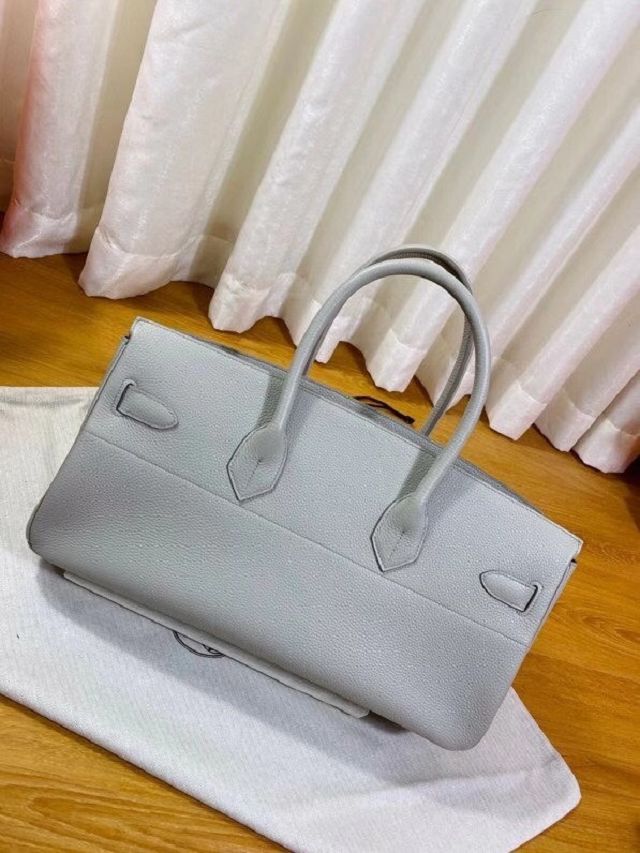 Hermes handmade original calfskin birkin 42 shoulder bag BK0058 grey pearl 