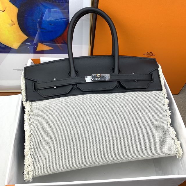 Hermes handmade original calfskin&canvas birkin bag BK00039 black