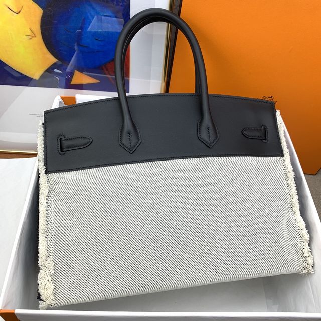 Hermes handmade original calfskin&canvas birkin bag BK00039 black