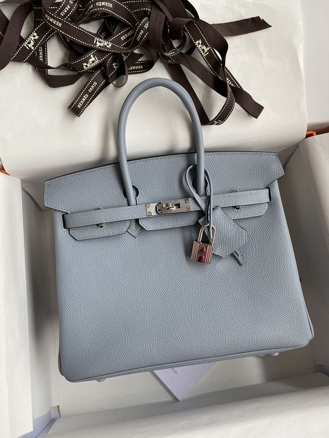 Hermes original epsom leather birkin 25 bag H25-3 blue lin