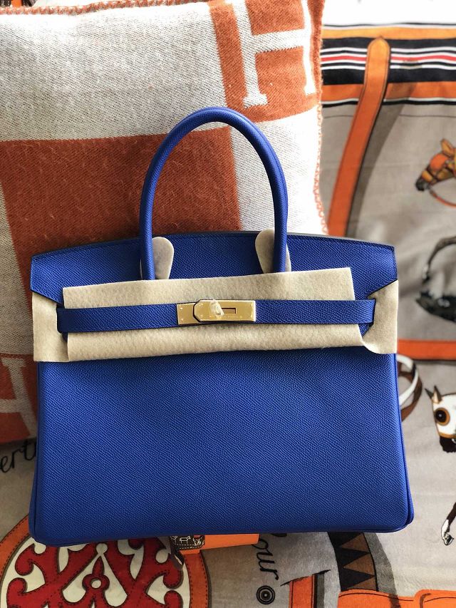 Hermes original epsom leather birkin 35 bag H35-3 blue zellige