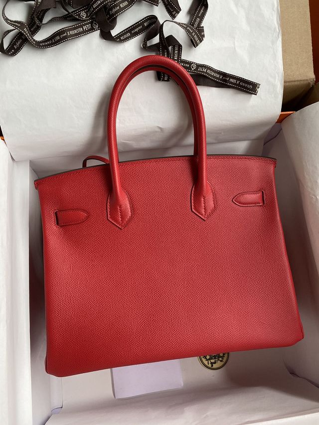 Hermes original epsom leather birkin 25 bag H25-3 rouge casaque