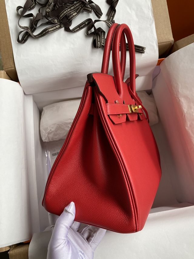 Hermes original epsom leather birkin 25 bag H25-3 rouge casaque