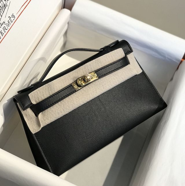 Hermes original swift leather mini kelly 22 clutch K0012 black