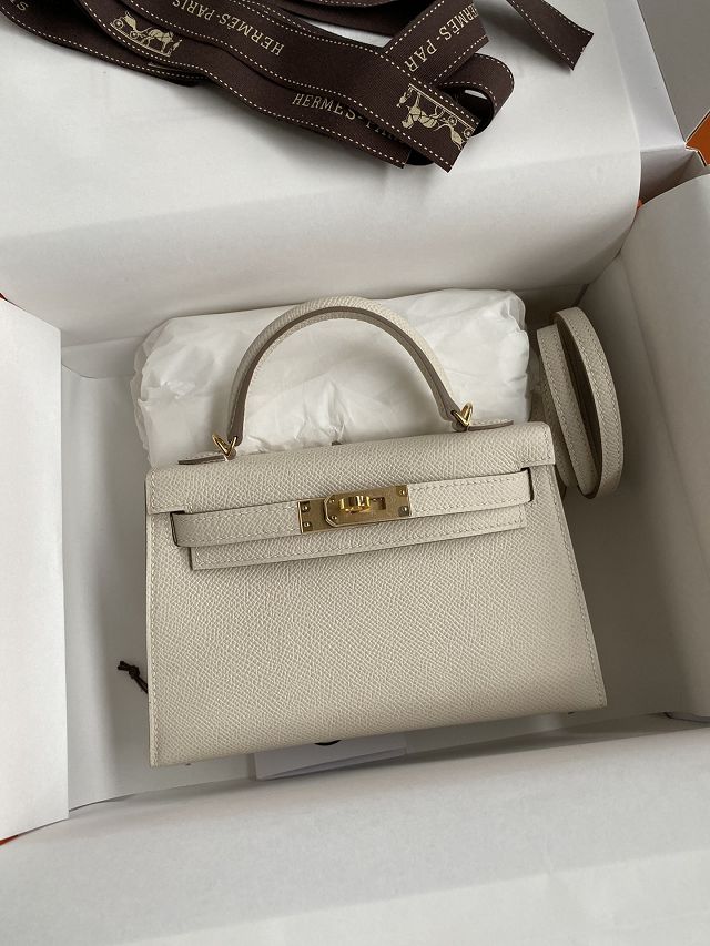 Hermes original epsom leather mini kelly 19 bag K0019 craie