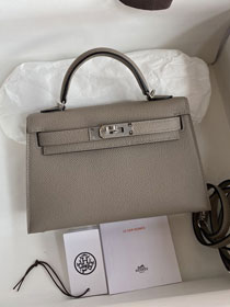 Hermes original epsom leather mini kelly 19 bag K0019 grey asphalte