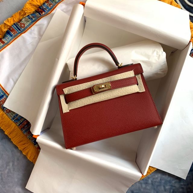 Hermes original epsom leather mini kelly 19 bag K0019 ruby 