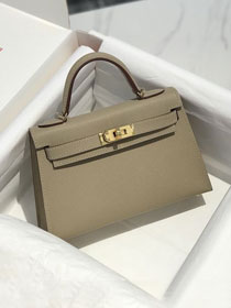 Hermes original epsom leather mini kelly 19 bag K0019 grey trench 