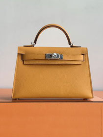 Hermes original epsom leather mini kelly 19 bag K0019  jaune