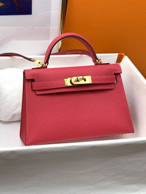 Hermes original epsom leather mini kelly 19 bag K0019 rose extreme 