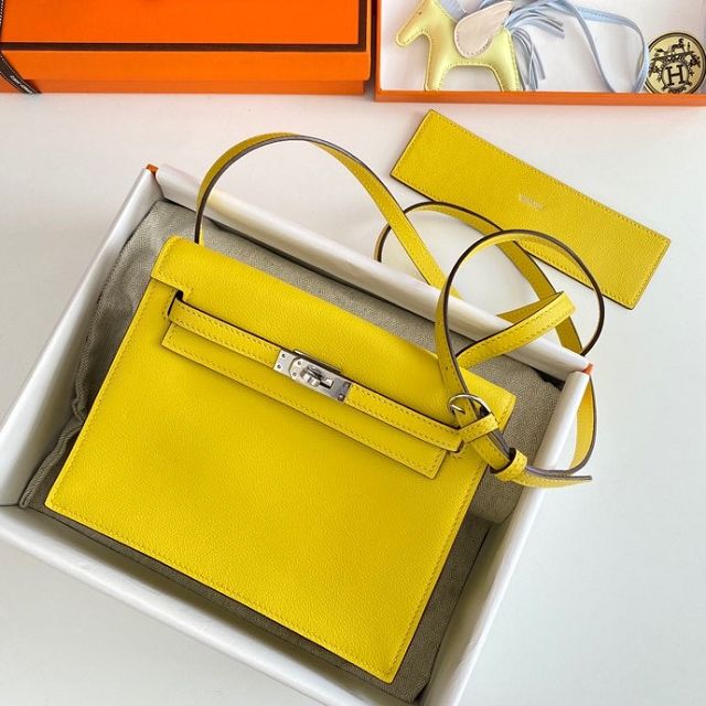 Hermes original evercolor leather kelly danse bag KD022 lemon yellow