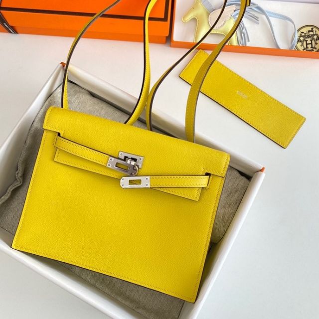 Hermes original evercolor leather kelly danse bag KD022 lemon yellow