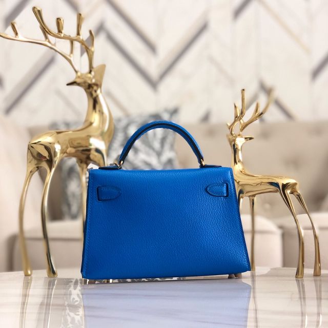 Hermes original goatskin mini kelly 19 bag KG0019 blue hydra 