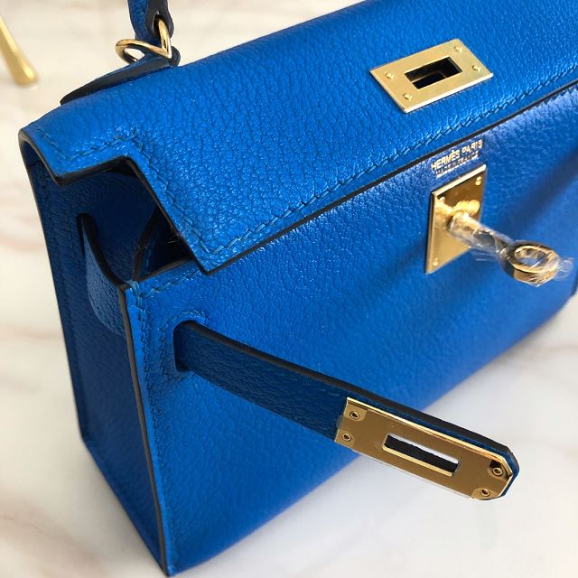 Hermes original goatskin mini kelly 19 bag KG0019 blue hydra 