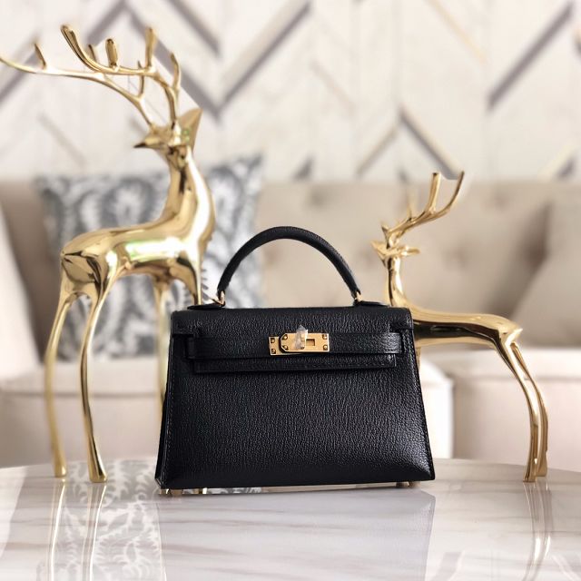 Hermes original goatskin mini kelly 19 bag KG0019 black