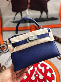 Hermes original goatskin mini kelly 19 bag KG0019 blue electrique