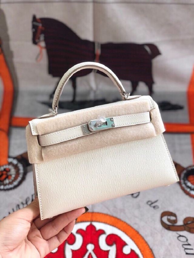 Hermes original goatskin mini kelly 19 bag KG0019 craie