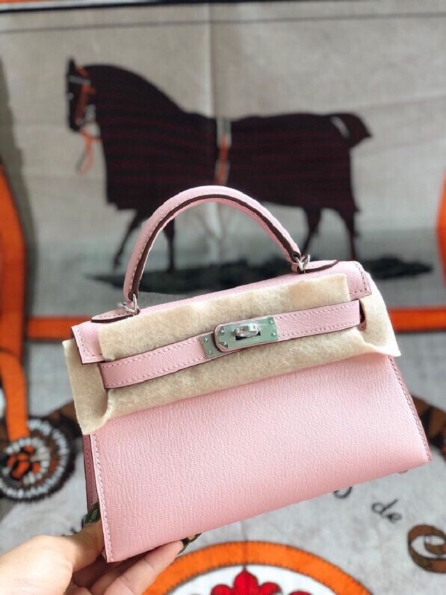 Hermes original goatskin mini kelly 19 bag KG0019 rose sakura