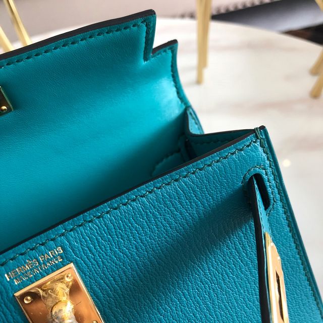 Hermes original goatskin mini kelly 19 bag KG0019 turquoise blue