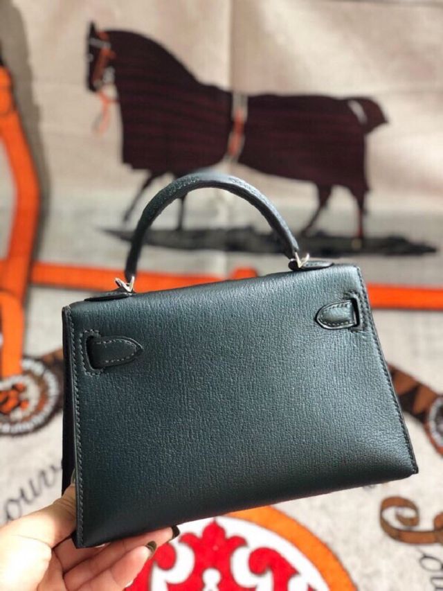 Hermes original goatskin mini kelly 19 bag KG0019 vert cypres