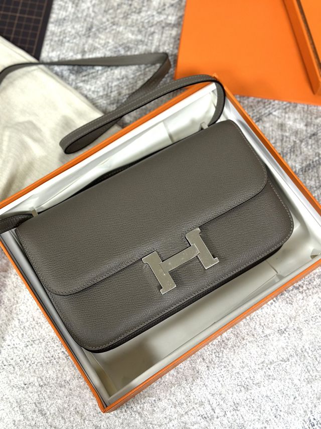 Hermes original epsom leather constance elan bag C024 grey etain